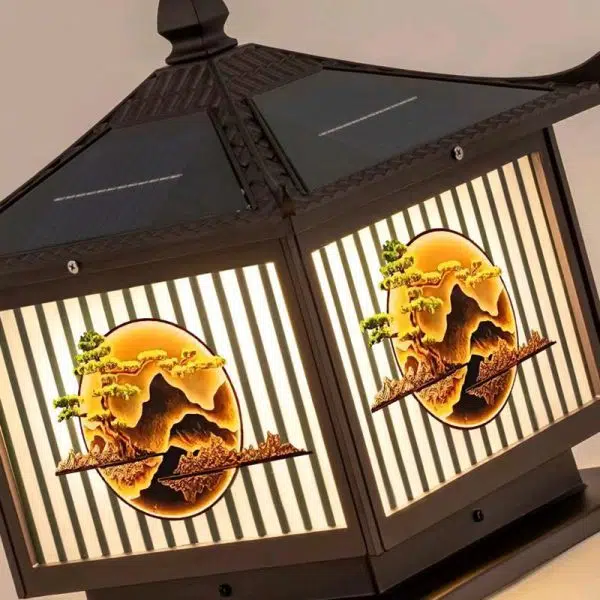 Traditional Chinese Solar Waterproof Aluminum PC Glass Pine Tree Square Cylinder LED Landscape Lighting Outdoor Light For Outdoor Patio - Image 7