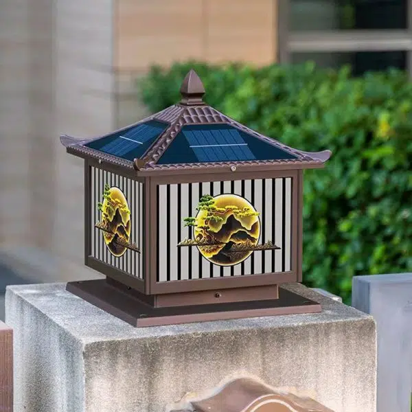 Traditional Chinese Solar Waterproof Aluminum PC Glass Pine Tree Square Cylinder LED Landscape Lighting Outdoor Light For Outdoor Patio - Image 17