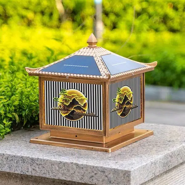 Traditional Chinese Solar Waterproof Aluminum PC Glass Pine Tree Square Cylinder LED Landscape Lighting Outdoor Light For Outdoor Patio - Image 5