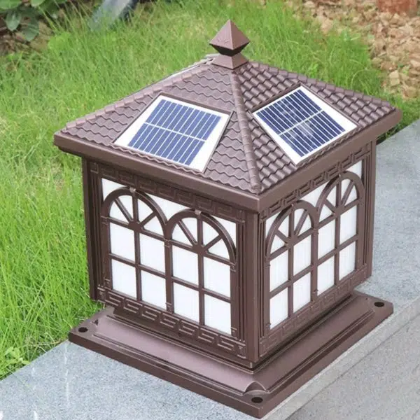 Traditional Chinese Solar Waterproof Aluminum Acrylic Glass Cylinder Lantern LED Landscape Lighting Outdoor Light For Garden - Image 9