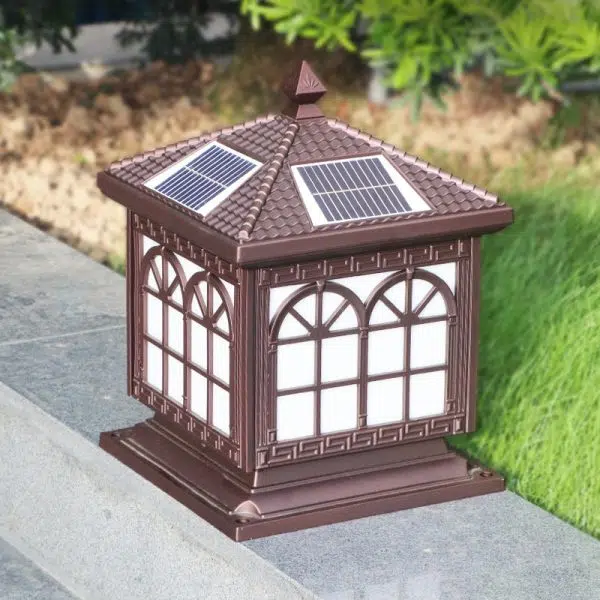 Traditional Chinese Solar Waterproof Aluminum Acrylic Glass Cylinder Lantern LED Landscape Lighting Outdoor Light For Garden - Image 13