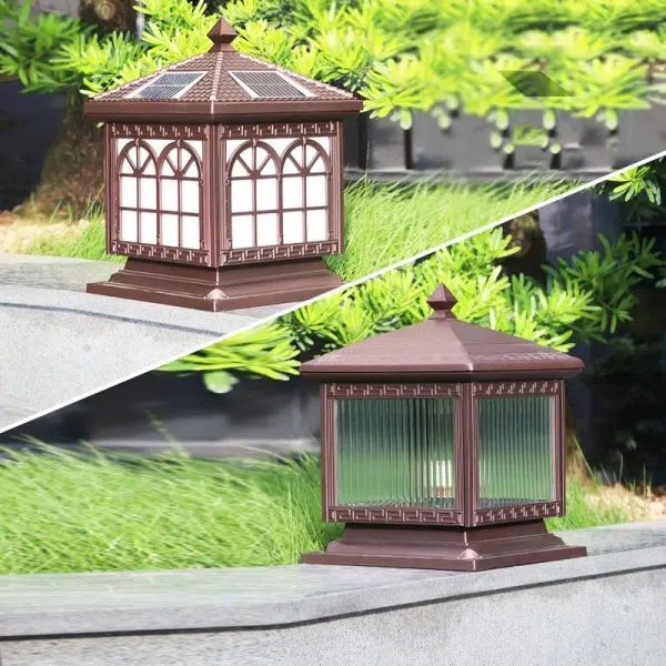 Traditional Chinese Solar Waterproof Aluminum Acrylic Glass Cylinder Lantern LED Landscape Lighting Outdoor Light For Garden - Image 10