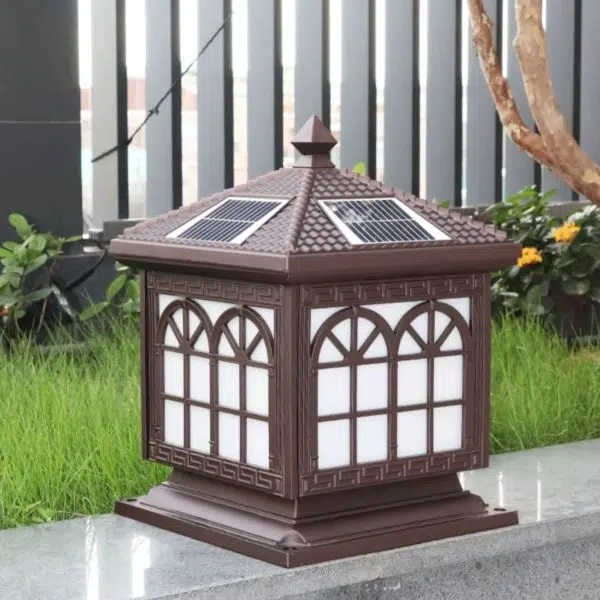 Traditional Chinese Solar Waterproof Aluminum Acrylic Glass Cylinder Lantern LED Landscape Lighting Outdoor Light For Garden - Image 3