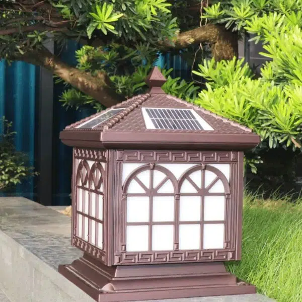 Traditional Chinese Solar Waterproof Aluminum Acrylic Glass Cylinder Lantern LED Landscape Lighting Outdoor Light For Garden - Image 4