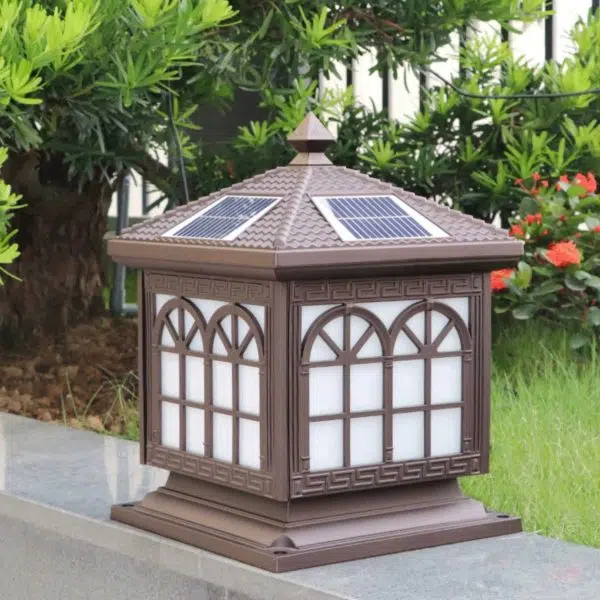 Traditional Chinese Solar Waterproof Aluminum Acrylic Glass Cylinder Lantern LED Landscape Lighting Outdoor Light For Garden - Image 12