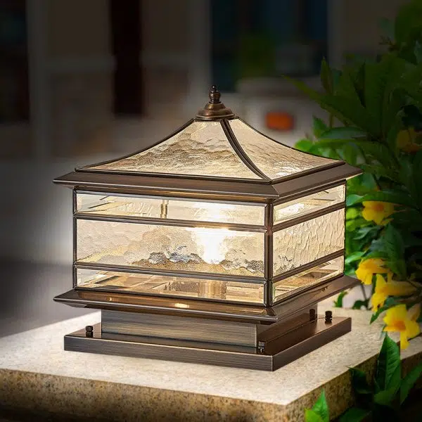 Traditional Chinese Solar Waterproof Copper Frosted Glass Pointed Cylinder Square LED Landscape Lighting Outdoor Light For Outdoor Patio - Image 11