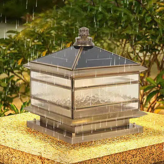 BS-Lighting-LX01681-3.jpg Traditional Chinese Solar Waterproof Copper Frosted Glass Pointed Cylinder Square LED Landscape Lighting Outdoor Light For Outdoor Patio - Image 1