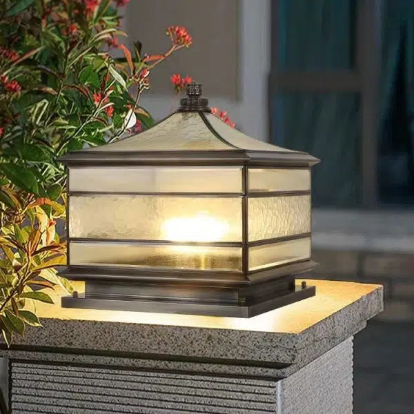 Traditional Chinese Solar Waterproof Copper Frosted Glass Pointed Cylinder Square LED Landscape Lighting Outdoor Light For Outdoor Patio - Image 5
