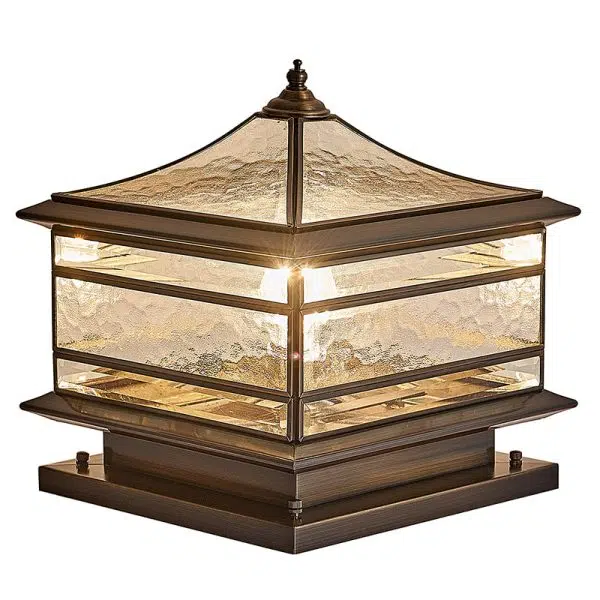 Traditional Chinese Solar Waterproof Copper Frosted Glass Pointed Cylinder Square LED Landscape Lighting Outdoor Light For Outdoor Patio - Image 12