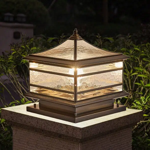 Traditional Chinese Solar Waterproof Copper Frosted Glass Pointed Cylinder Square LED Landscape Lighting Outdoor Light For Outdoor Patio - Image 3