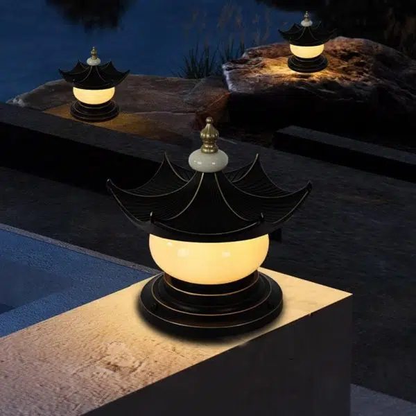 Traditional Chinese Waterproof Aluminum Imitation Marble Pointed Lantern 1-Light Landscape Lighting Outdoor Light For Garden - Image 13