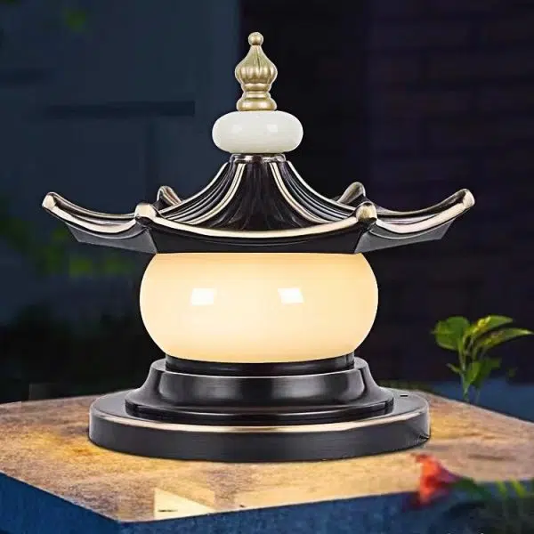 Traditional Chinese Waterproof Aluminum Imitation Marble Pointed Lantern 1-Light Landscape Lighting Outdoor Light For Garden - Image 5