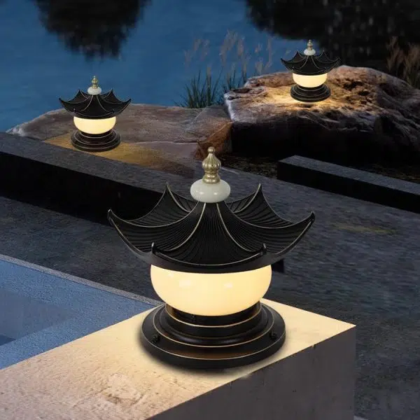Traditional Chinese Waterproof Aluminum Imitation Marble Pointed Lantern 1-Light Landscape Lighting Outdoor Light For Garden - Image 6
