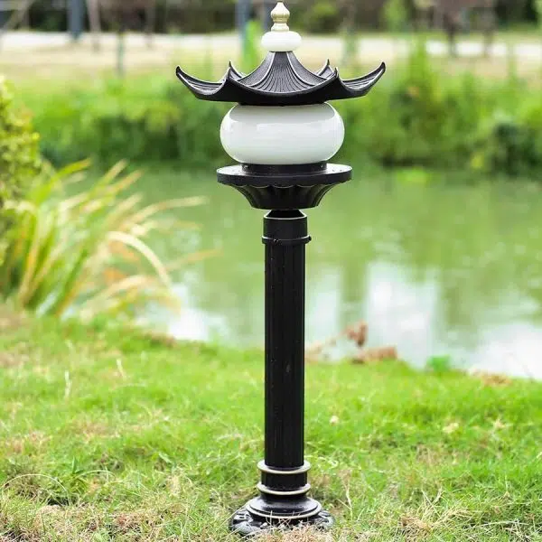 Traditional Chinese Waterproof Aluminum Imitation Marble Pointed Lantern 1-Light Landscape Lighting Outdoor Light For Garden - Image 11