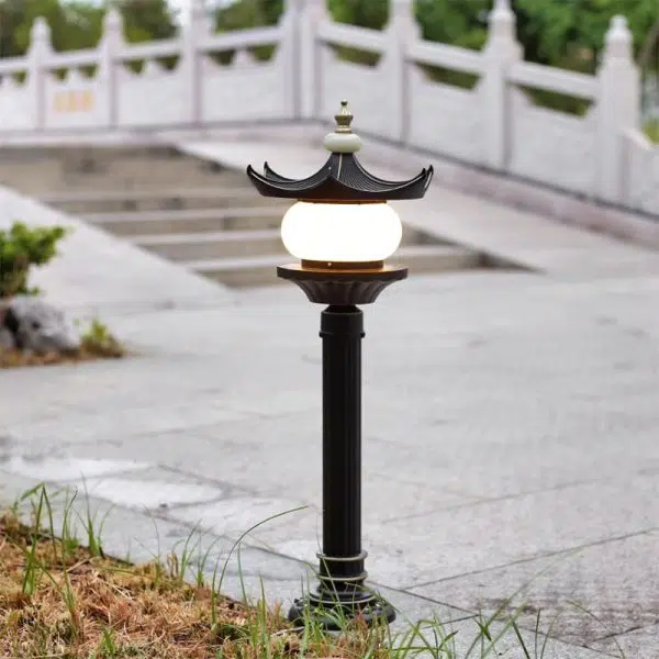 Traditional Chinese Waterproof Aluminum Imitation Marble Pointed Lantern 1-Light Landscape Lighting Outdoor Light For Garden - Image 4