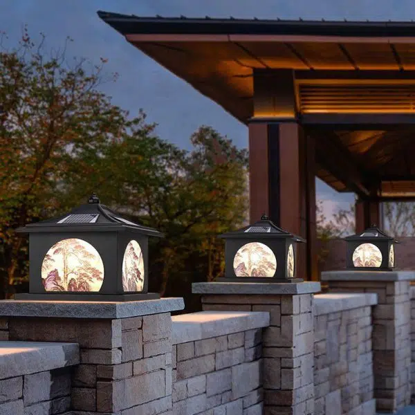 Traditional Chinese Solar Waterproof Iron ABS PC Pointed Square Landscape LED Landscape Lighting Outdoor Light For Garden - Image 2