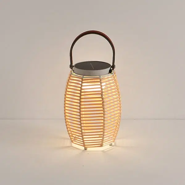 Traditional Farmhouse Solar Rechargeable Waterproof Weaving Imitation Rattan Iron Handheld Lantern Column LED Outdoor Light Landscape Lighting For Garden - Image 18