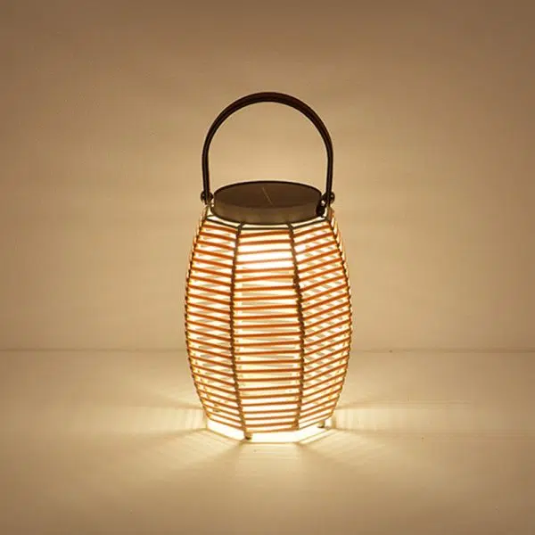 Traditional Farmhouse Solar Rechargeable Waterproof Weaving Imitation Rattan Iron Handheld Lantern Column LED Outdoor Light Landscape Lighting For Garden - Image 15