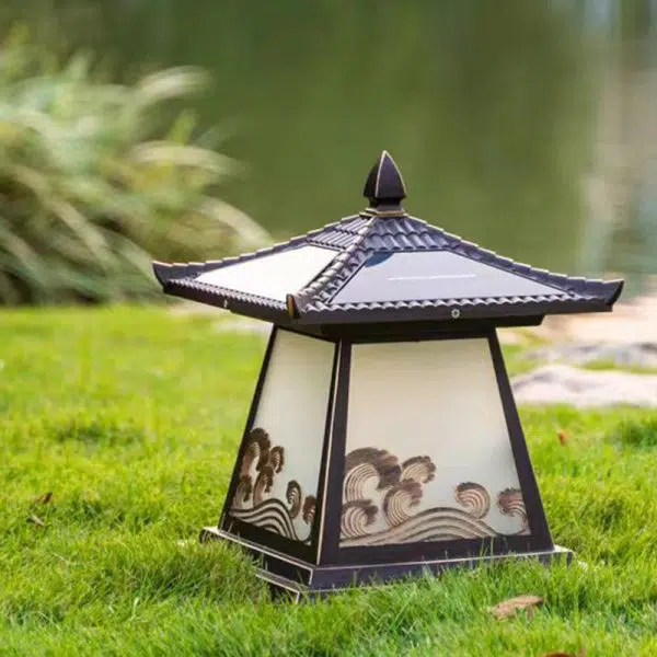 Traditional Chinese Solar Waterproof Glass Aluminum Alloy Palace Wave LED Outdoor Light Landscape Lighting For Garden - Image 20