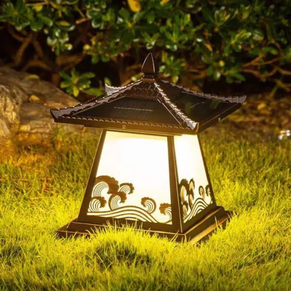 Traditional Chinese Solar Waterproof Glass Aluminum Alloy Palace Wave LED Outdoor Light Landscape Lighting For Garden - Image 6