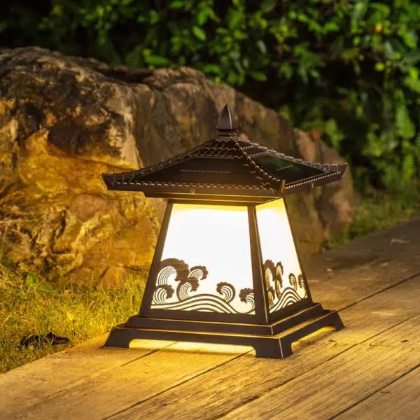 Traditional Chinese Solar Waterproof Glass Aluminum Alloy Palace Wave LED Outdoor Light Landscape Lighting For Garden - Image 7