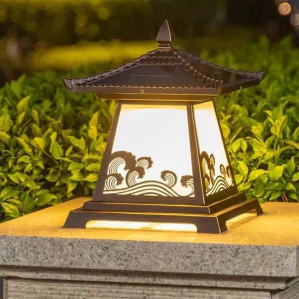 Traditional Chinese Solar Waterproof Glass Aluminum Alloy Palace Wave LED Outdoor Light Landscape Lighting For Garden - Image 5