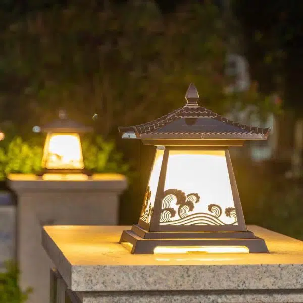 Traditional Chinese Solar Waterproof Glass Aluminum Alloy Palace Wave LED Outdoor Light Landscape Lighting For Garden - Image 2