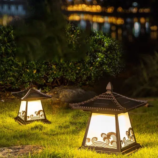 Traditional Chinese Solar Waterproof Glass Aluminum Alloy Palace Wave LED Outdoor Light Landscape Lighting For Garden - Image 3