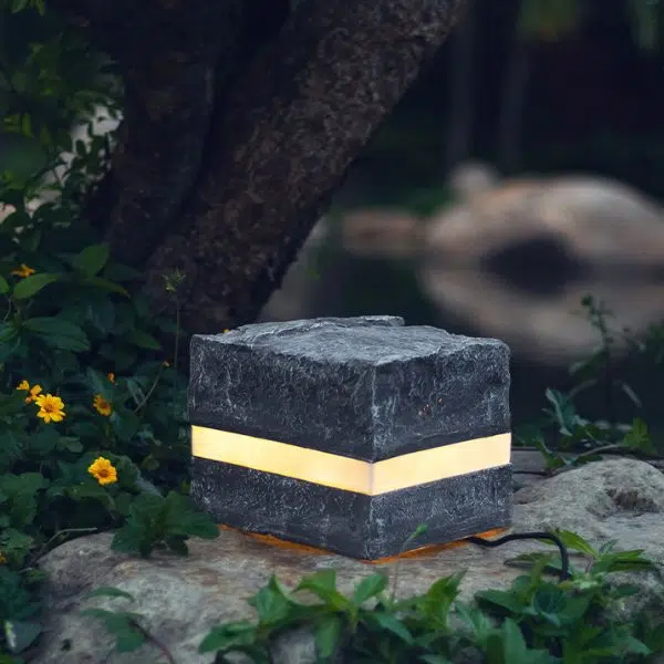 Contemporary Creative Solar Waterproof Resin Glass Fiber Simulated Stone Stripe Cube LED Outdoor Light Landscape Lighting For Garden - Image 3