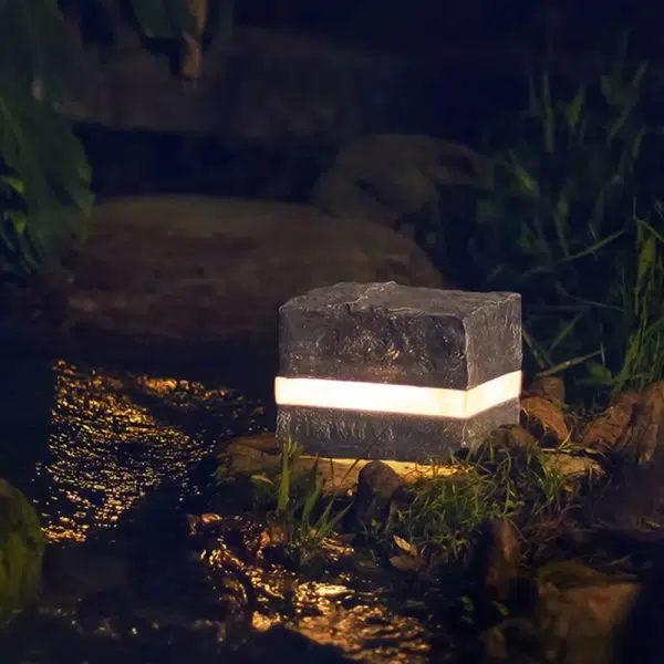 Contemporary Creative Solar Waterproof Resin Glass Fiber Simulated Stone Stripe Cube LED Outdoor Light Landscape Lighting For Garden - Image 2