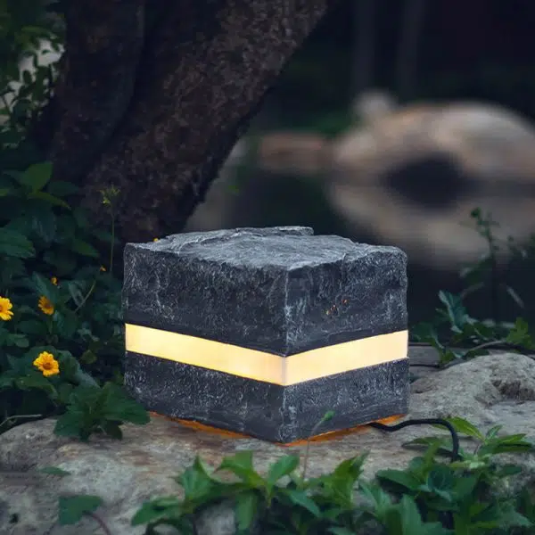 Contemporary Creative Solar Waterproof Resin Glass Fiber Simulated Stone Stripe Cube LED Outdoor Light Landscape Lighting For Garden - Image 14