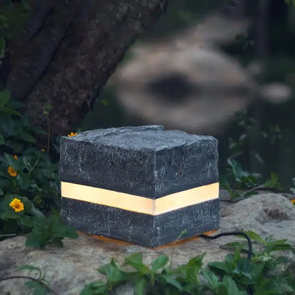 Contemporary Creative Solar Waterproof Resin Glass Fiber Simulated Stone Stripe Cube LED Outdoor Light Landscape Lighting For Garden - Image 12