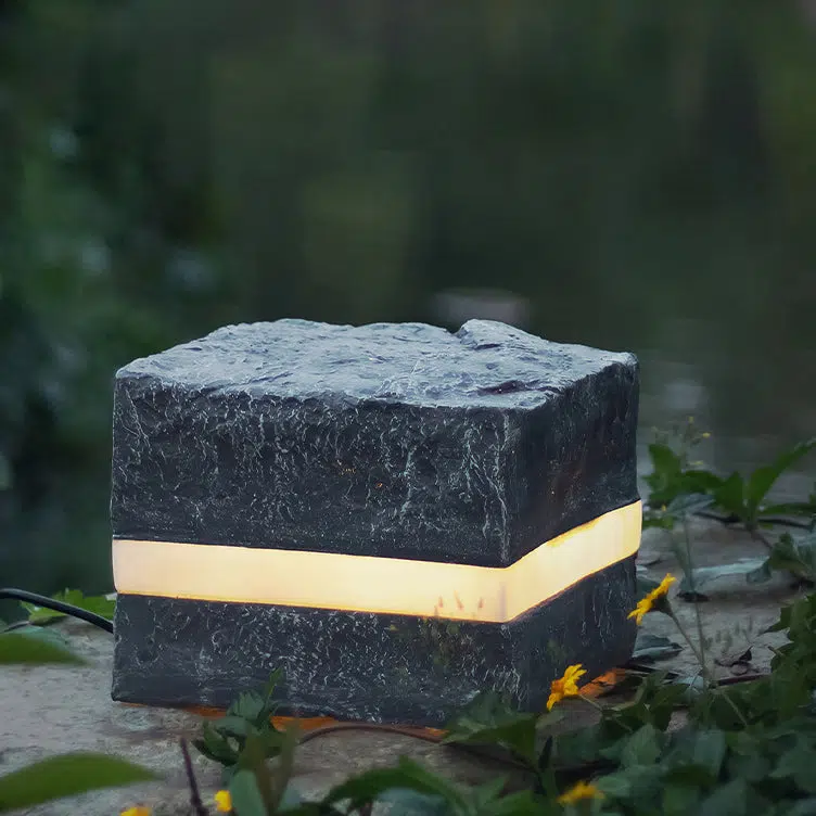 BS-Lighting-LX02517-7.jpg Contemporary Creative Solar Waterproof Resin Glass Fiber Simulated Stone Stripe Cube LED Outdoor Light Landscape Lighting For Garden - Image 1