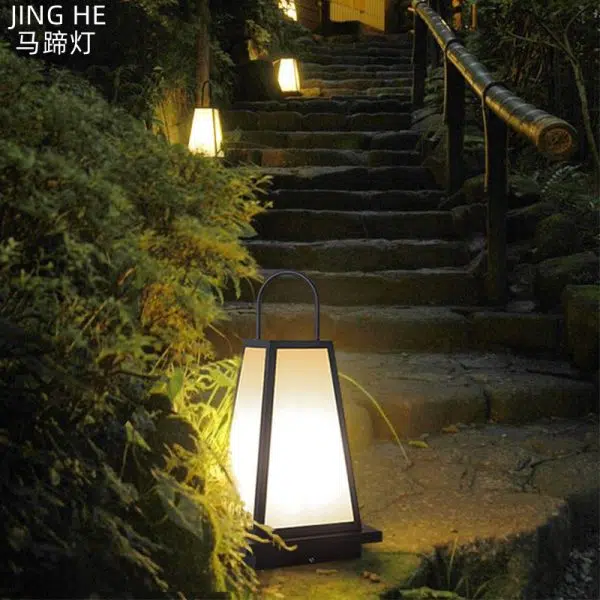 Traditional Japanese Solar Waterproof Stainless Steel Acrylic Trapezoidal Honeycombed Lantern LED Outdoor Light Landscape Lighting For Garden - Image 14