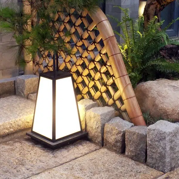 Traditional Japanese Solar Waterproof Stainless Steel Acrylic Trapezoidal Honeycombed Lantern LED Outdoor Light Landscape Lighting For Garden - Image 15