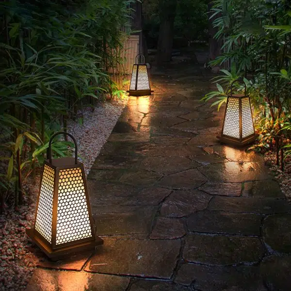 Traditional Japanese Solar Waterproof Stainless Steel Acrylic Trapezoidal Honeycombed Lantern LED Outdoor Light Landscape Lighting For Garden - Image 16