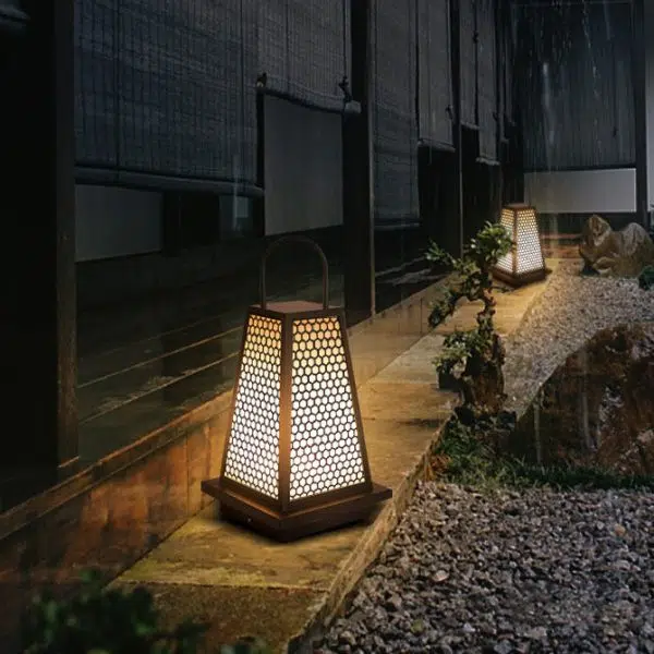 Traditional Japanese Solar Waterproof Stainless Steel Acrylic Trapezoidal Honeycombed Lantern LED Outdoor Light Landscape Lighting For Garden - Image 18