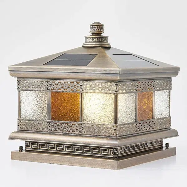 Contemporary Retro Solar Waterproof Copper Glass Square Palace Printed 1-Light LED Outdoor Pillar Light Landscape Lighting For Garden - Image 14
