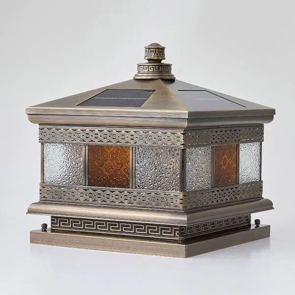 Contemporary Retro Solar Waterproof Copper Glass Square Palace Printed 1-Light LED Outdoor Pillar Light Landscape Lighting For Garden - Image 17