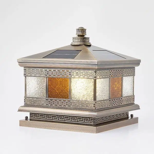 Contemporary Retro Solar Waterproof Copper Glass Square Palace Printed 1-Light LED Outdoor Pillar Light Landscape Lighting For Garden - Image 16