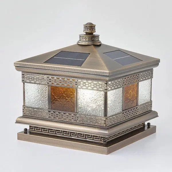 Contemporary Retro Solar Waterproof Copper Glass Square Palace Printed 1-Light LED Outdoor Pillar Light Landscape Lighting For Garden - Image 22