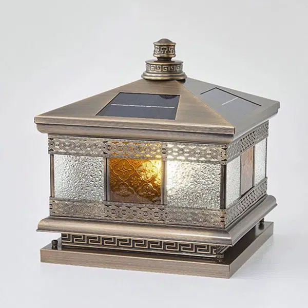 Contemporary Retro Solar Waterproof Copper Glass Square Palace Printed 1-Light LED Outdoor Pillar Light Landscape Lighting For Garden - Image 23
