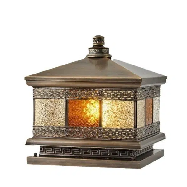Contemporary Retro Solar Waterproof Copper Glass Square Palace Printed 1-Light LED Outdoor Pillar Light Landscape Lighting For Garden - Image 24