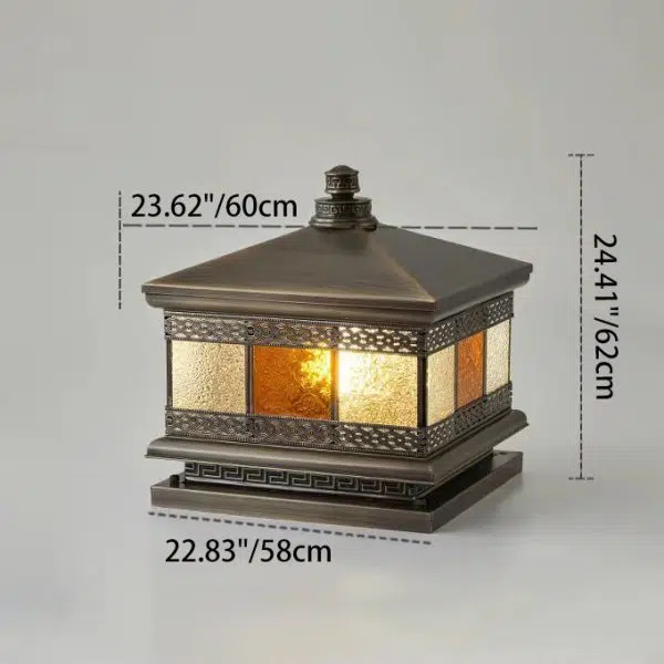 Contemporary Retro Solar Waterproof Copper Glass Square Palace Printed 1-Light LED Outdoor Pillar Light Landscape Lighting For Garden - Image 12