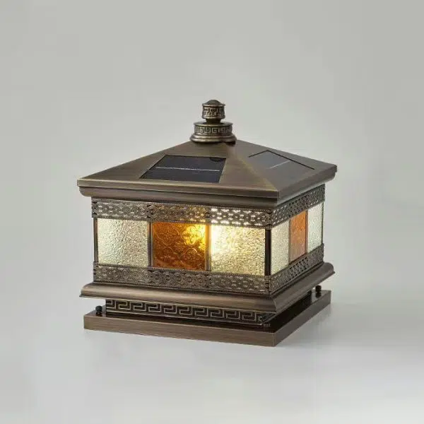 Contemporary Retro Solar Waterproof Copper Glass Square Palace Printed 1-Light LED Outdoor Pillar Light Landscape Lighting For Garden - Image 21