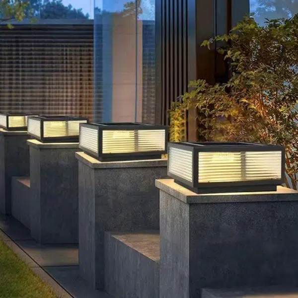 Modern Minimalist Solar Waterproof Square Stripes Aluminum Alloy Glass LED Landscape Lighting Outdoor Light For Outdoor Patio - Image 15