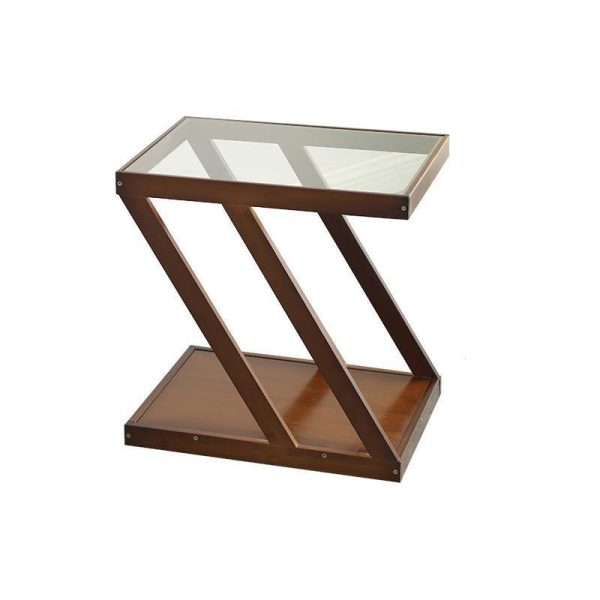 Modern Minimalist Bamboo & Glass Z-Shaped Rectangular End Table With 2-Tier For Living Room - Image 16