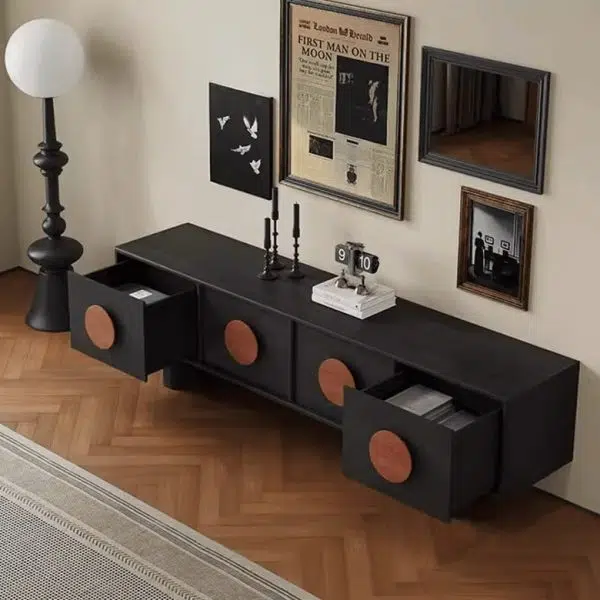 Contemporary Retro Pine & Waxed Wood Rectangular TV Stand Cabinet With 4 Drawers For Living Room & Bedroom - Image 2