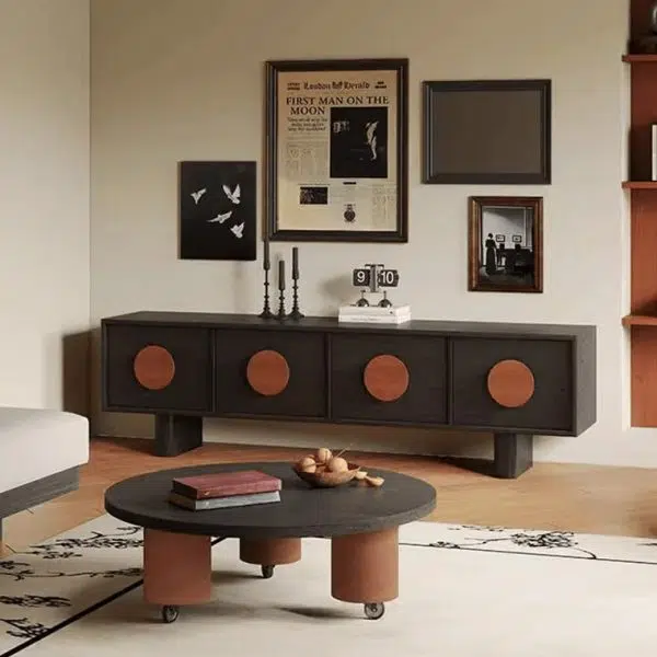 Contemporary Retro Pine & Waxed Wood Rectangular TV Stand Cabinet With 4 Drawers For Living Room & Bedroom - Image 3