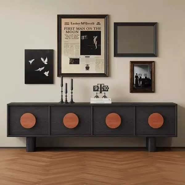 Contemporary Retro Pine & Waxed Wood Rectangular TV Stand Cabinet With 4 Drawers For Living Room & Bedroom - Image 4